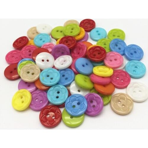 100pcs 13mm/15mm Plastic Round Flower Buttons Sewing 2 Holes Baby Fancy Button For Clothing Scrapbooking Cardmaking 2 Sizes
