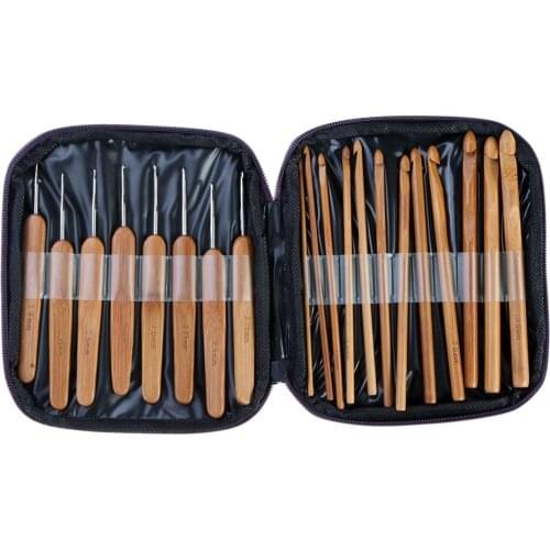 12/20Pcs Bamboo Crochet Hooks Set Baby Knitting Needles DIY Weave Needle Craft Tool with Bag Knitting Sewing Accessories