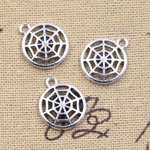 15pcs Charms Halloween Spider Web 17x14mm Antique Silver Color Pendants Making DIY Handmade Tibetan Finding Jewelry