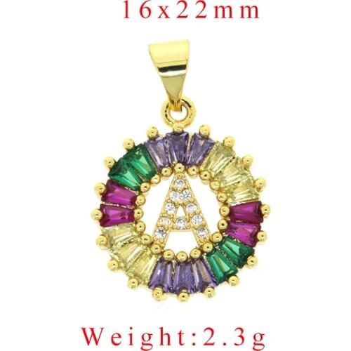 Initial 26 alphabet letter ABC gold charm pave rainbow rectangle glass white cz pendant for unique name jewelry DIY making 2020