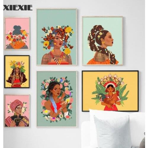 Abstract Fashion Hawaii Girl Flower Leaf Posters Hd Prints Canvas Painting Nordic Wall Art Pictures for Living Room Decor