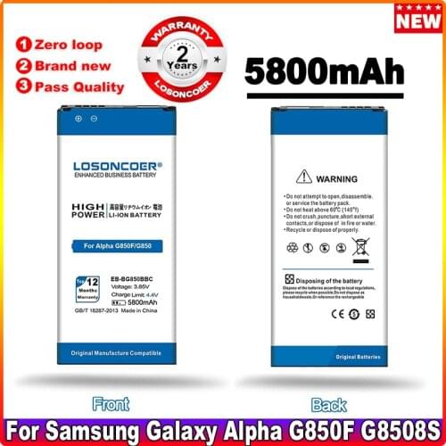 LOSONCOER 5800mAh EB-BG850BBC For Samsung Alpha Battery G8508S G8509V G850 G8508 G850T G850V G850M G850F Battery