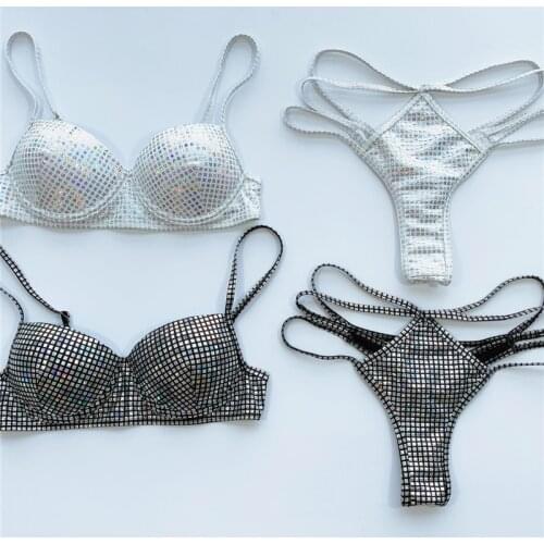 Sequins Solid Color Ladies Swimsuit Split Swimsuit Beach Swimwear Vacation Swimwear 2-piece Set Bikini