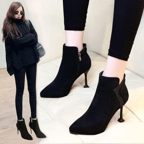 Martin boots autumn and winter boots 2020 new 5 cm single boots thin heel pointed and thin womens boots