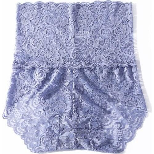 High-Waisted Lace Underwear Womens Sexy Temptation Large Size Hips Lift Abdomen Transparent Briefs Pure Cotton Underwear