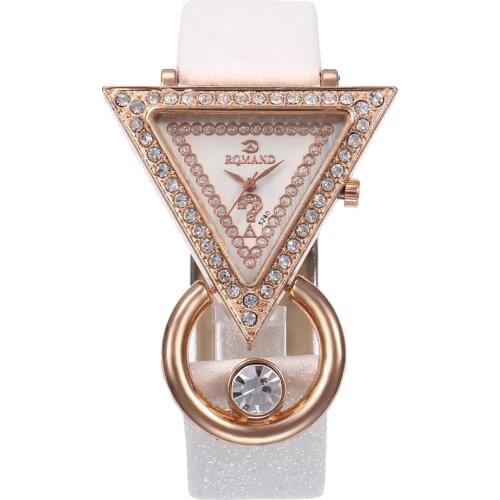 Triangle Dial Shimmer Faux Leather Band Women Quartz Wrist Watch Rhinestone Inlaid Flash Belt Watch, Party Gift Watch
