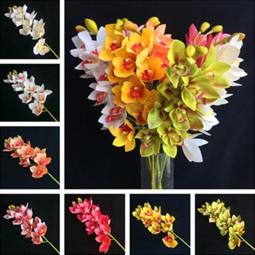 4p Artificial Latex Cymbidium Orchid Flowers 10 heads Real Touch Good Quality Phalaenopsis Orchid for Wedding Decorative Flower