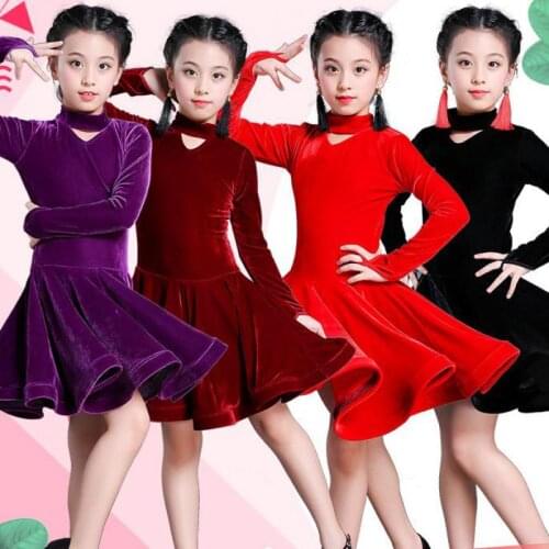 Children Velvet Latin Dresses Gymnastics Dancewear Competition Dancing Costume Child Ballroom Dance Dress For Girls Stage Outfit