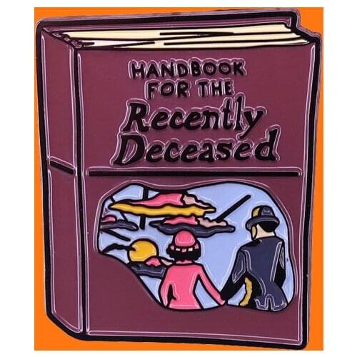 Handbook Recently Deceased Enamel Pins Funny Book Metal Cartoon Brooch Hat Bag Collar Lapel Badge Men Women Fashion Jewelry Gift