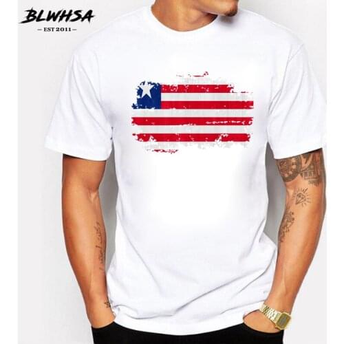 BLWHSA Liberia Flag 100% Cotton T-shirt Men Nostalgic Style Tshirt Liberia Flag Men T Shirt Summer Top&Tee Plus Size XS-2XL