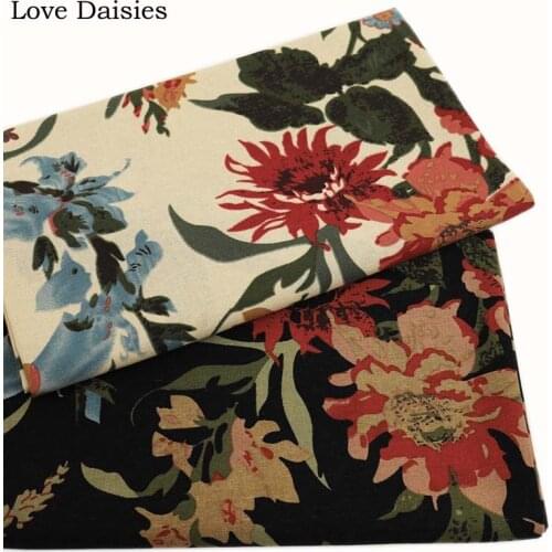Cotton/Linen Textile BEIGE BLACK Sunflower Big Flower Fabrics for Tablecloth Curtain Apparel Clothing Dress Handwork Tissue