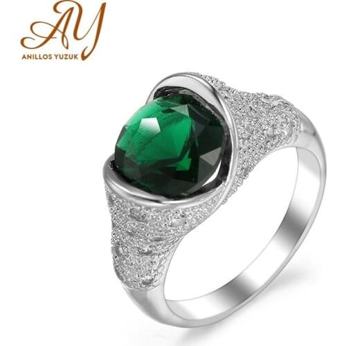 Anillos Yuzuk Sterling Silver 925 Green Gemstones Ring Created Emerald Engagement Rings For Women Promise Statement Fine Jewelry
