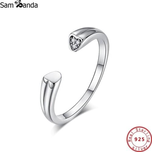 Original 100% 925 Sterling Silver Ring Two Hearts Rings Romantic Love Clear CZ Rings For Women Wedding Jewelry Gift