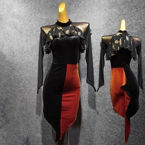 Latin Dance Dress Women Black Dress Dancing Irregular Skirt Competition Clothing Wear Party Dancewear Perform Latin Dress 1301
