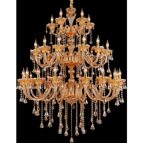 Lobby Foyer Gold Crystal Chandelier light Royal Empire Gold Crystal Chandeliers Suspended Light Fixture French Lights Staircase