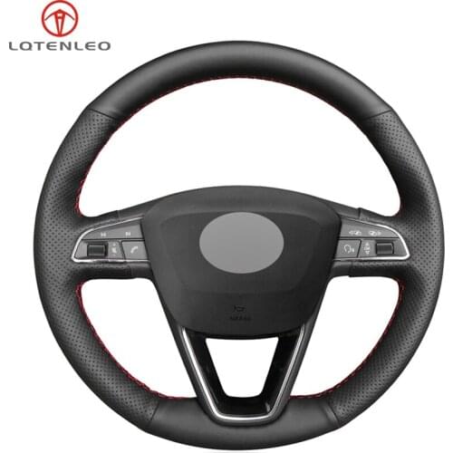 LQTENLEO Black PU Artificial Leather Car Steering Wheel Cover For Seat Leon 5F Mk3 2013-2019 Ibiza 6J Arona Alhambra 2016-2019