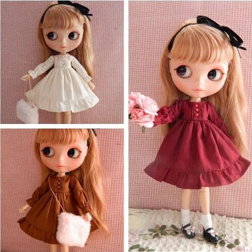 New Mori Style Wine Red Doll Dress for Blyth Doll Skirt for Pullip azone licca blyth 1/6 doll accessories Clothes gift