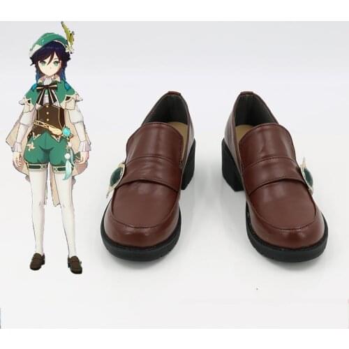 Genshin Impact Venti Cosplay Shoes Halloween Venti Blue Wig Genshin Impact Venti Cosplay Braid Wigs Hair PVC Harp Accessories