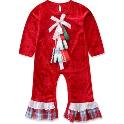 Fall winter Boutique Baby Long Sleeve Christmas Boutique Baby Girls Clothes Ruffle Romper Fringed lace Outfit