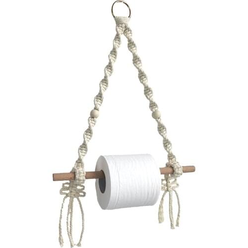 Hand-woven Toilet Paper Holder Tapestry Rack Wooden Wall Hanging Storage Shelf Home Decor Bathroom Toilet Paper Holder