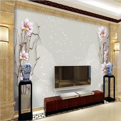 Custom wallpaper simple vase butterfly wall decoration - high-grade waterproof material