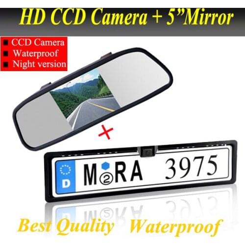Promotion2 in 1 HD CCD European Car License rear view camera + 5" Car Mirror Monitor, license plate frame parking camera monitor