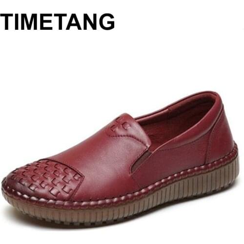 TIMETANG 2020Fashion Women Shoes Genuine Leather Loafers Women Casual Shoes Soft Comfortable Footwear Women Flats