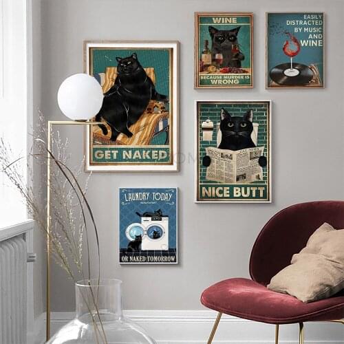 Mental Black Cat Poster Your Butt Napkins Art Print Vintage Laundry Retro Funny Bathroom Sign Canvas Painting Toilet Home Decor