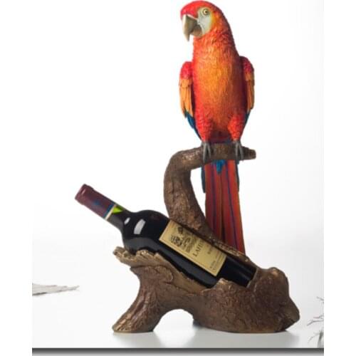 Unique large #High grade business ART # home office best Decoration 3D bird parrot red Wine rack brass statue