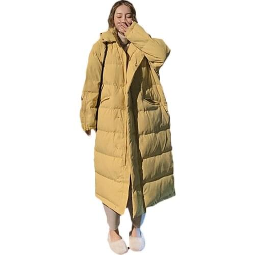 Womens Cotton-padded Jacket Over The Knee Long Parkas Large Size Loose Thick Hooded Overcoats Female Korean Winter Jacket 113b