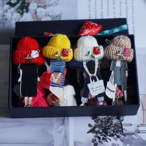 Woman Girls Brooches Cartoon Models Acrylic Brooch Wool Hat With Rose Clothing Jewelry Accessories Lovers Gifts 12 Pieces
