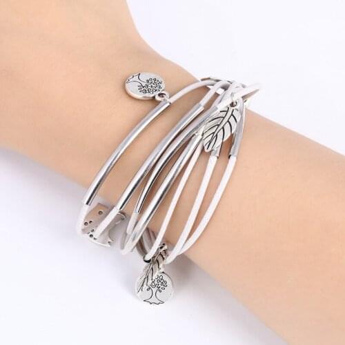 New Hot Jewelry Charm Silver Gold Color Multilayer Bracelet for Women Leaves Bird Pendant Bracelet Bangle Female Wholesale