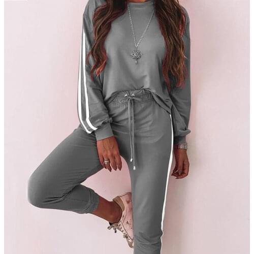Casual Stripe Print Outfits Women Pant Suits Long Sleeve Hoodies Pullovers Top Long Sweatpants Two Piece Set Women Tracksuits