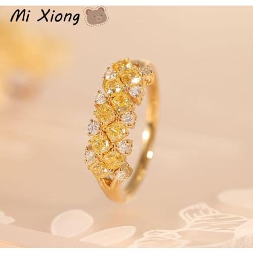 Mi Xiong 925 Sterling Silver Rings for Womens Pineapple Diamond Romantic Wedding Elegant Luxury Jewelry Engagement Fine Gift