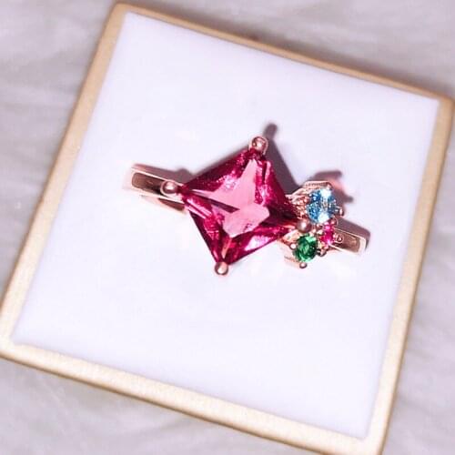 Rose Gold Colored Crystal Opening Ring Elegant Temperament Female Fashion Gift