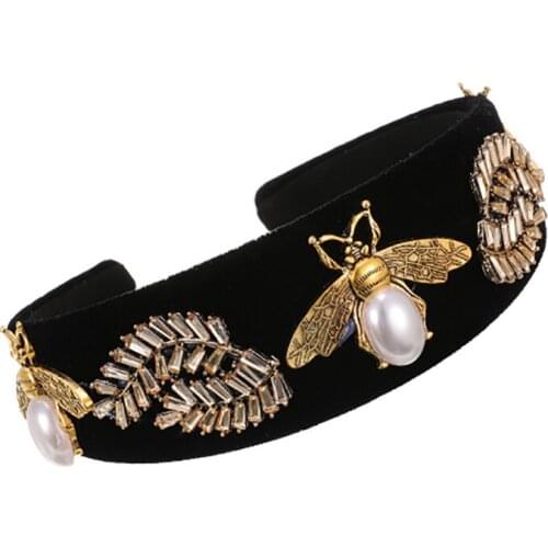 ZHINI New Design DIY Handmade Headbands for Women Boho Black Color Imitation Pearls Bee Headdress Accessories Fashion Jewelry
