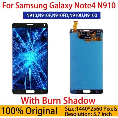 Original 5.7'' LCD Burn shadow for samsung Galaxy Note 4 Note4 N910 N910C N910A N910F N910H LCD Display Touch Screen Digitizer
