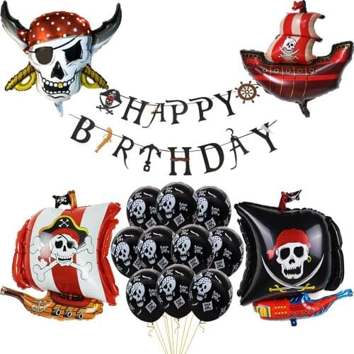 1set Pirate Ship Balloons Skull Helium Balloon Black Happy Birthday Party Decoration Baby Shower Halloween Party Decor Globos