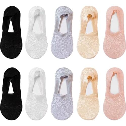 10 Pairs Summer New Fashion Lace Flower Women Invisible Socks Antiskid Breathable Boat Socks Ankle Socks