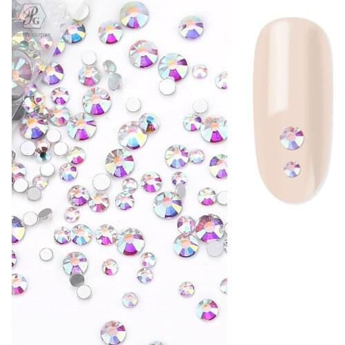 PrettyG 1440pcs Nail Crystals AB Nail Art Sparkly Round Flatback Rhinestones, Non-Self-Adhesive CY-AB