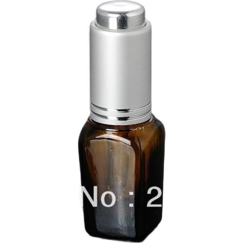 15ml brown square essential oil bottle with silver press pump droper ,glass bottle for cosmetic packing