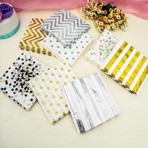 20 Pcs/Pack Gold Silver Disposable Napkins Dot Striped Wave Towel Baby Bride Shower Wedding Birthday Baptism Party Supplies