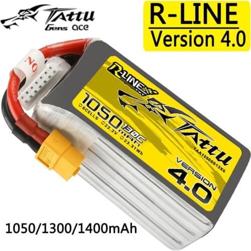 TATTU R-Line Version 4.0 V4 22.2V 1050mAh/1300mAh/1400mAh 130C 6S1P LiPo Battery for RC Racing Drone RC Quadcopter w/ XT60 Plug