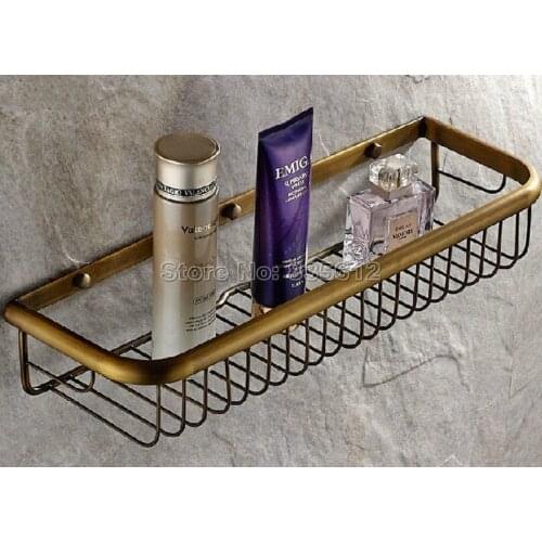 Bathroom Accessory / 450mm Antique Brass Wall Mounted Single Tier Soap / Sponge Shower Storage Basket Wba031