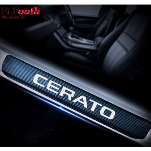 Car Accessories 4Pcs For Kia CERATO Door Threshold Plate Car Door Sill Welcome Pedal Stickers Carbon Fiber Vinyl Sticker