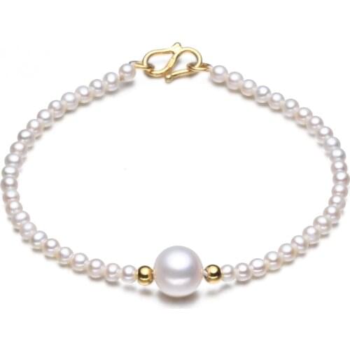 Sinya Natural 3mm pearls beads Au750 gold beads strands bracelet for ladies girls 16 17 18cm length high luster fashion design