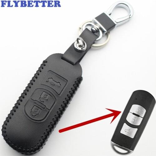 FLYBETTER Genuine Leather 3Button Keyless Entry Smart Key Case Cover For Mazda M3/M5/M6/CX-7/CX-9 Car Styling L2098