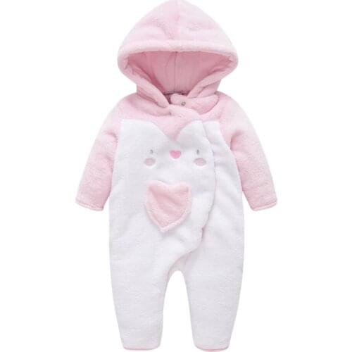 Kavkas Newborn Baby Rompers Long Sleeve Pink Warm Hooded Clothes 0-3 Months Cotton Overalls One Piece Jumpsuit