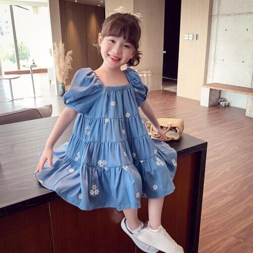 Kids Floral Dress For Girls 100% Cotton Puff Sleeve Children Birthday Party Dress Teenager Clothing 4 5 6 7 8 9 10 12 13 Years