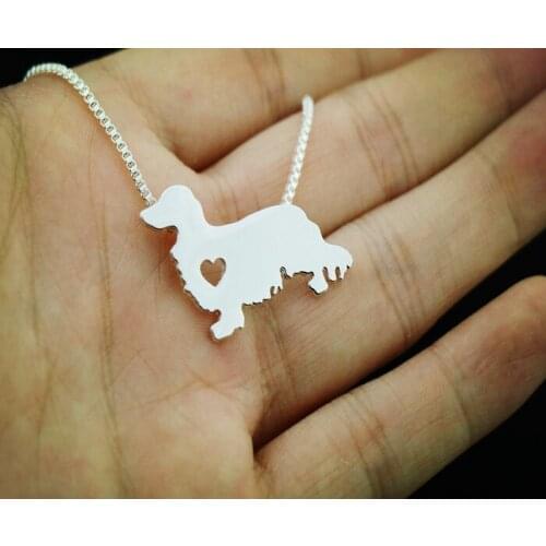 Long-haired dachshund dog necklace animal pendant jewelry golden colors plated